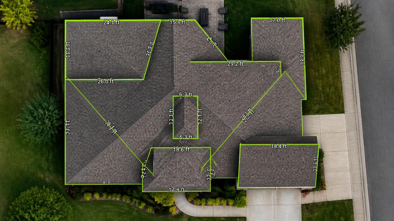 Satellite view of a roof being measured